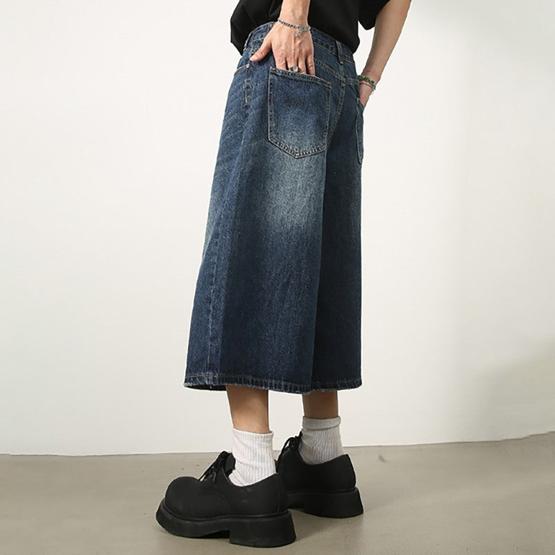 Men's Jeans American Style Vintage Loose Fit Wide Leg Straight Leg Denim Shorts Fashion Design Summer Y2k Gothic Washed Shorts