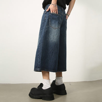 Men's Jeans American Style Vintage Loose Fit Wide Leg Straight Leg Denim Shorts Fashion Design Summer Y2k Gothic Washed Shorts