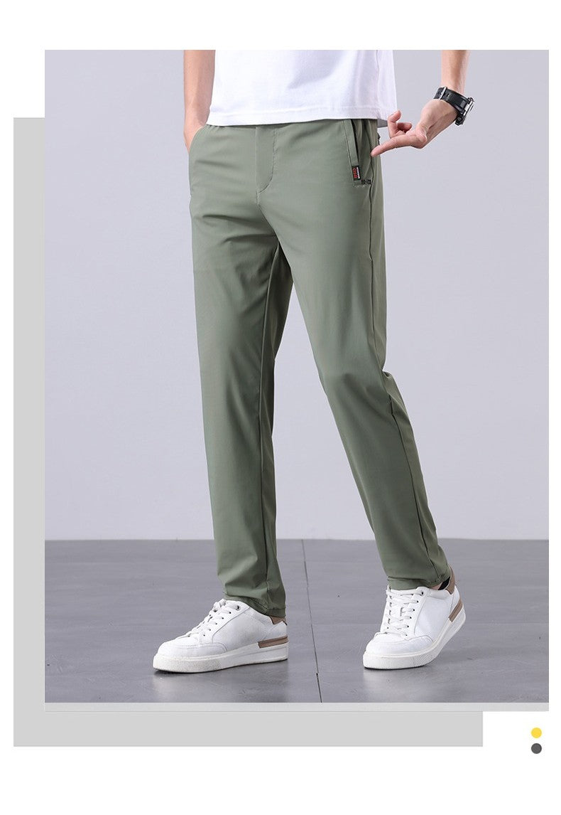 Summer New Men's Ice Silk Pants Korean Y2K All Match Elastic Sweatpants Office Business Casual Fashion Straight Suit Trousers
