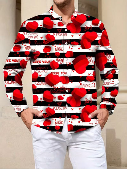 New men's long-sleeved heart-pattern single-button shirt - suitable for formal parties, dates, daily wear. Quick delivery.