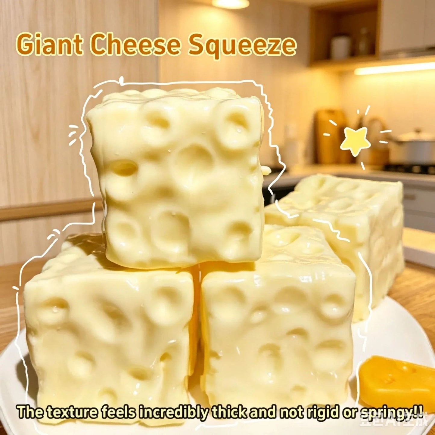 Genuine Vaseline Filled Giant Cheese Squishy Toy 1/3Pcs Soft Squeeze Stress Relief Ball Cute Cheese Shape Slow Rebound Fidget