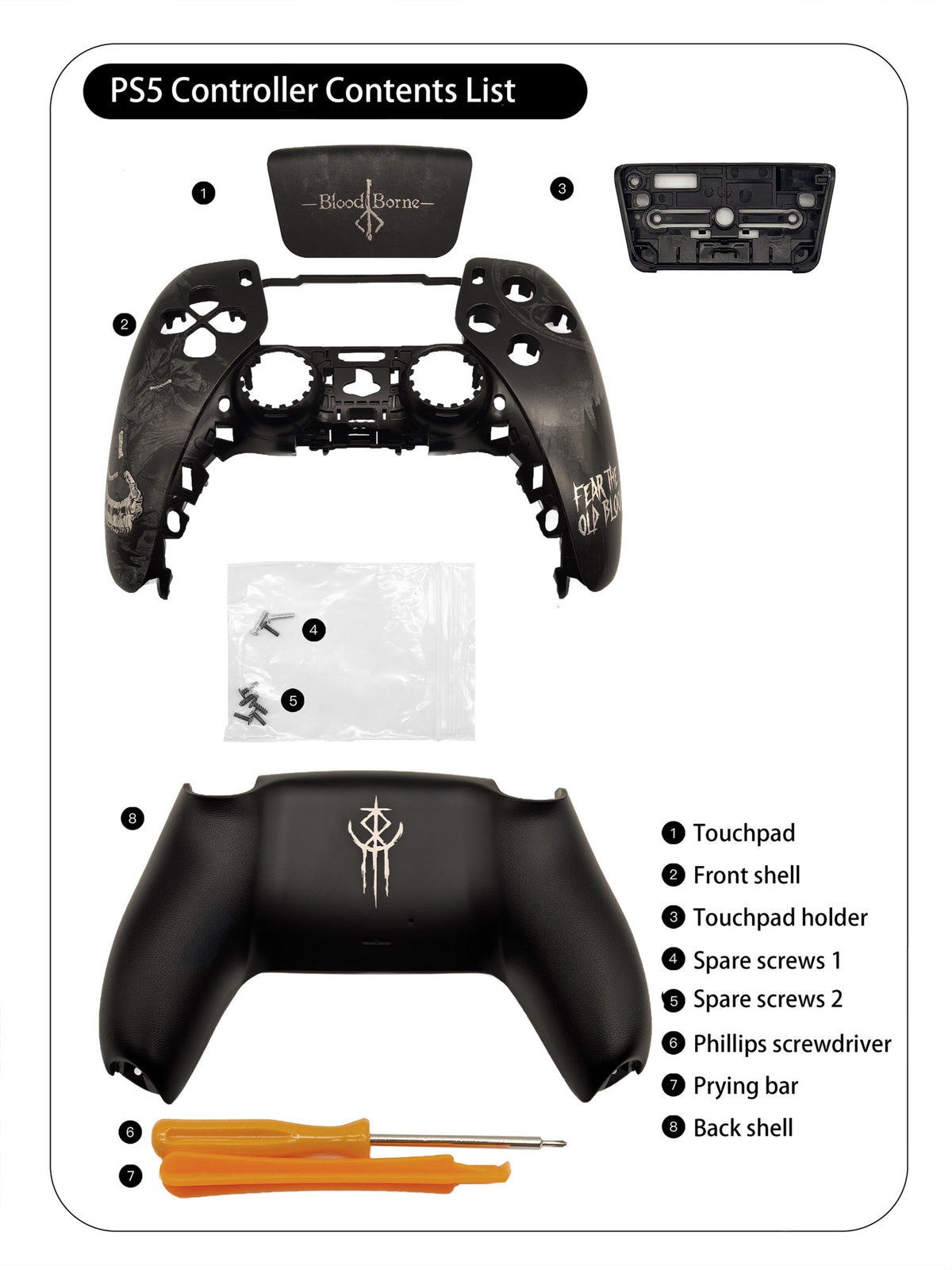 For PS5 Controller Shell, Old Hunter Custom Faceplate Cover with Touchpad for DualSense, Replacement for BDM-010 To050