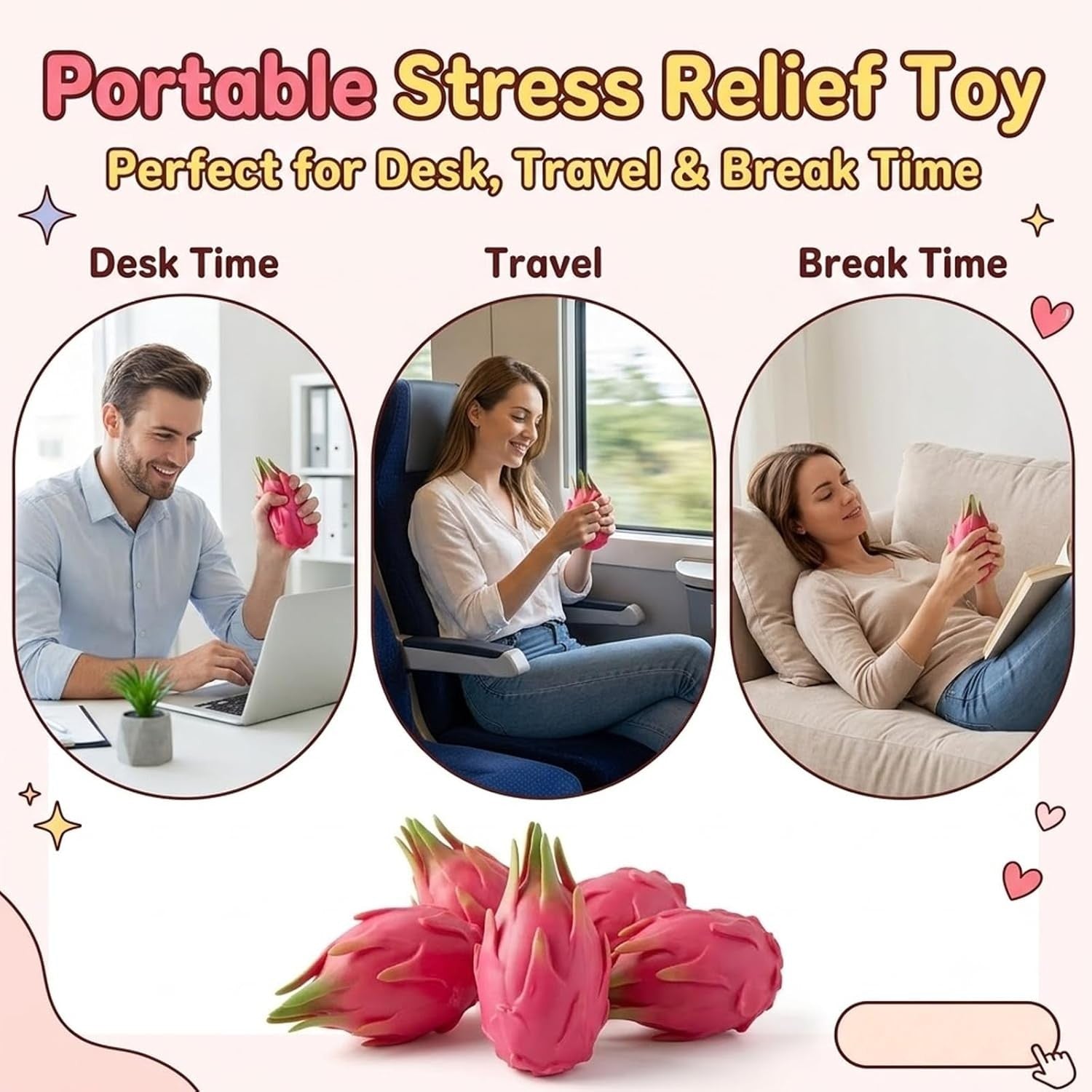 1/2/3Pcs Dragon Fruit Squish Ball Squeeze Stress Reliever Fidget Sensory Toy Simulation Fruit Food,Squeeze Balls For Party Gifts