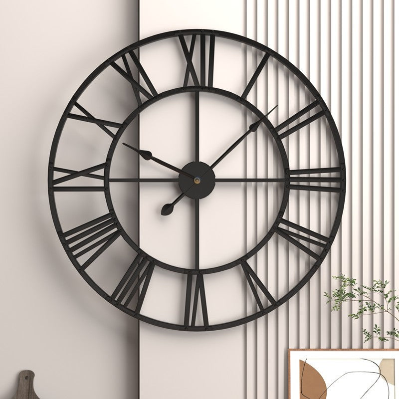 60CM Large 3D Wall Clocks Roman Numerals Retro Round Metal Iron Accurate Silent Nordic Hanging Ornament Living Room Decoration