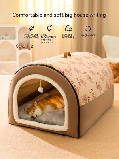 Cama de Cachorro Grande Ninho de Inverno Quente Casa de Cachorro Removível e Lavável Tipo Casa de Cachorro Grande Sazonal Suprimentos para Dormir de Animais de Estimação, Ninho de Gato