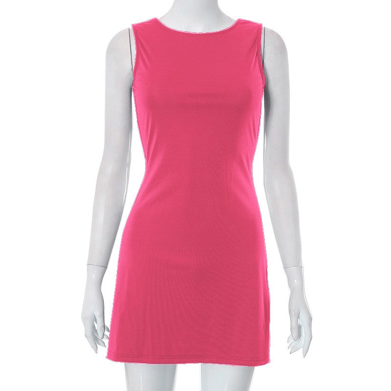 Woman Dress Sleeveless Knit Slim A-Line Female O-Neck Seveless Mini Dresses Shea