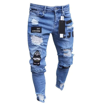 New Style Men's Hip Hop Slim Fit Jeans You And Smooths Your Silhouette Ripped Small Footwear Amazon WISH Badge Plus Size Jeans N