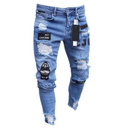 New Style Men's Hip Hop Slim Fit Jeans You And Smooths Your Silhouette Ripped Small Footwear Amazon WISH Badge Plus Size Jeans N