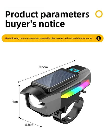 BUCKLOS Bike Light Solar Power Bicycle Front Light Highlight LED with Colorful Side Lamp Cycling Lights Bicycle Accessories