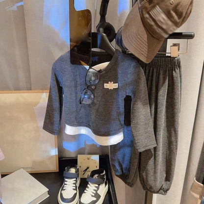 Girls Autumn Outfits Fashionable False Two-Piece Tops and Pants 2 Piece Set Stylish Korean Style Kids Clothing Cute Fall Clothes