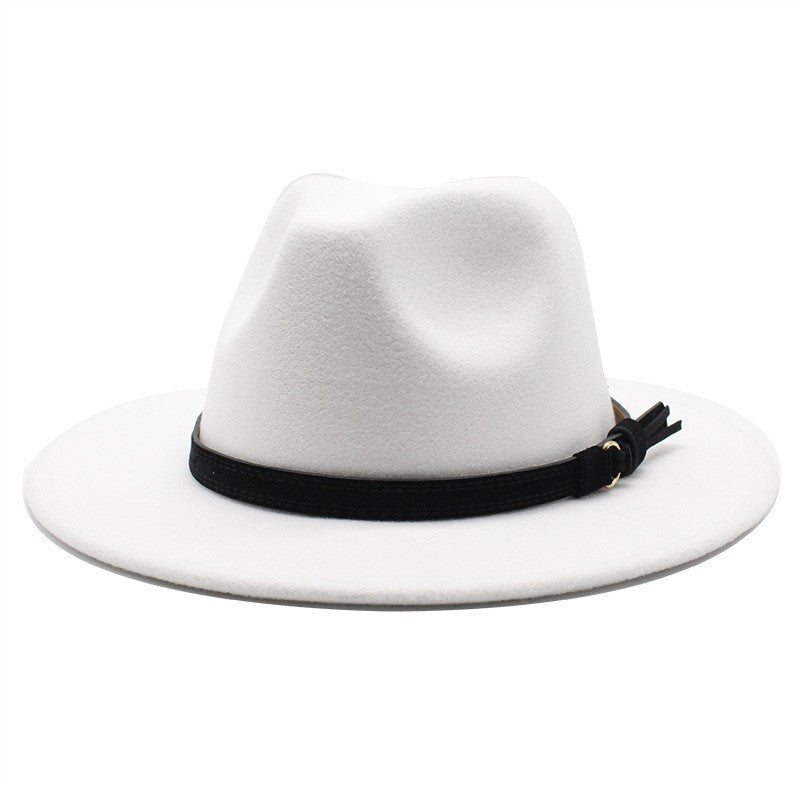 Gangster Trilby Felt Fedora Hat European American Wide Brim Top Jazz Caps Women Men Wool White Wedding Hat 56-58-61CM