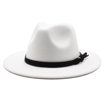 Gangster Trilby Felt Fedora Hat European American Wide Brim Top Jazz Caps Women Men Wool White Wedding Hat 56-58-61CM