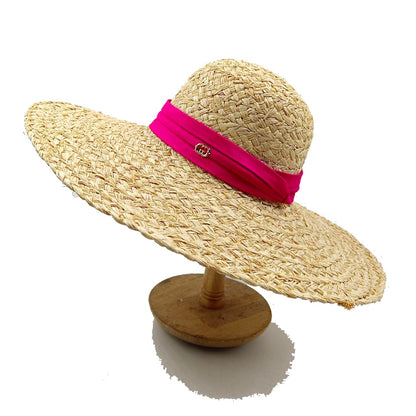 2024 Summer Straw Hat Beach Hat Women's Seaside Sun Hat Vacation Bow Ribbon Flat Top Big Brim Straw Hat praia ??