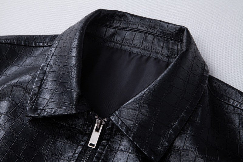 New Fashion Men's Spring Autumn Lapel Casual Pu Leather Loose Motorcycle Jacket