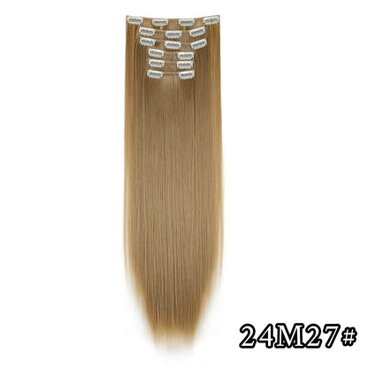 Apliques de Cabelo Natural de 24 Polegadas Cabelo Sintético para Mulheres Kit de Fios de Cabelo 16 Tic-Tacs em 6 Peças Apliques Mechas de Cabelo
