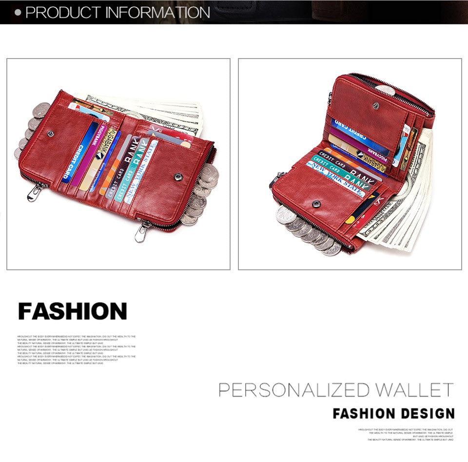 Women's Wallet Fashion Genuine Leather Short Female Purse ID Card Holder Wallets RFID Ladies Clutch With Zipper Coin Purse