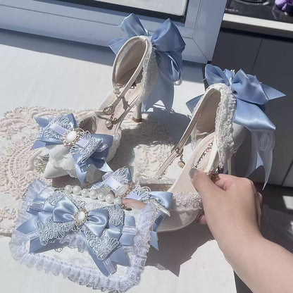 Elegant Woman's Heeled Shoes, Blue Matching Bag and Shoes, Y2K High Heels, Elegant Women's Shoes, 2000S Heels, Wedding Shoes, Lolita Heel
