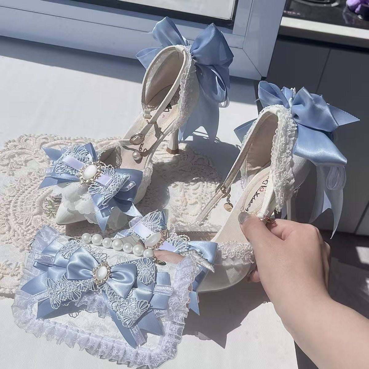 Elegant Woman's Heeled Shoes, Blue Matching Bag and Shoes, Y2K High Heels, Elegant Women's Shoes, 2000S Heels, Wedding Shoes, Lolita Heel