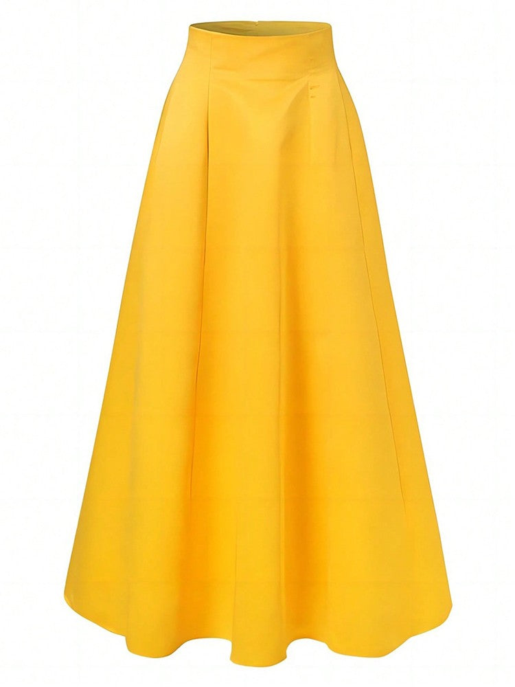 Elegant Satin A-line Long Skirts for Women High Quality Smooth Party Maxi Skirt with Pockets Y2K Lady Solid Women's Skirts