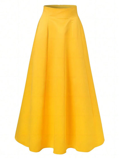 Elegant Satin A-line Long Skirts for Women High Quality Smooth Party Maxi Skirt with Pockets Y2K Lady Solid Women's Skirts