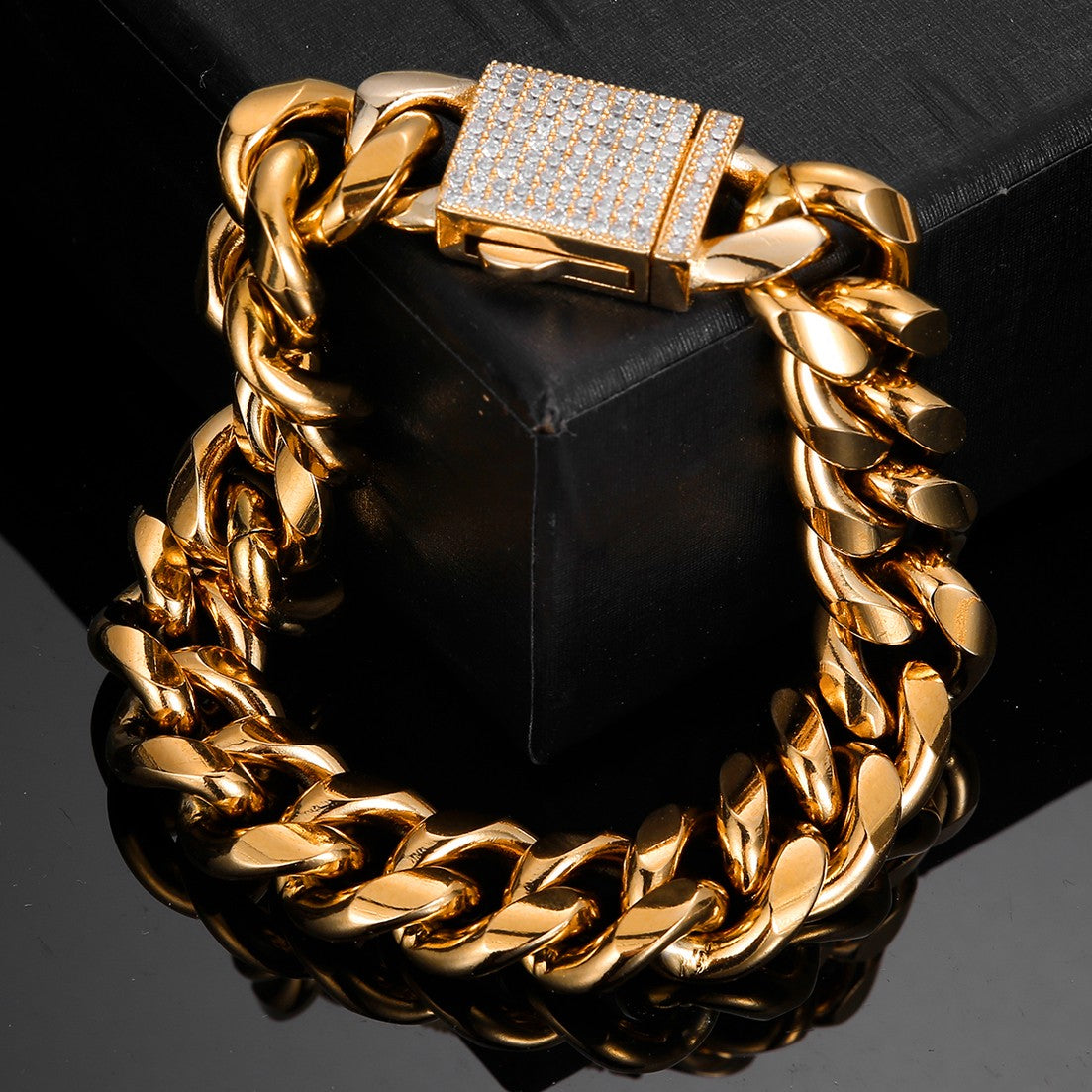 Joias Hip Hop 6mm-14mm Qualquer Comprimento 316L Aço Inoxidável Fivela de Cristal Fashion Pulseira Elos Miami Feminina Masculina