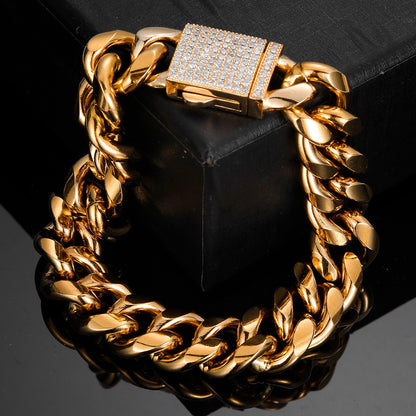 Joias Hip Hop 6mm-14mm Qualquer Comprimento 316L Aço Inoxidável Fivela de Cristal Fashion Pulseira Elos Miami Feminina Masculina
