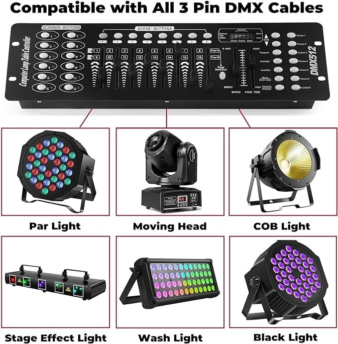 U`King DMX 512 Controller 192 Channel DMX Console Stage Light Console For Party DJ Disco Lights Show Night Club