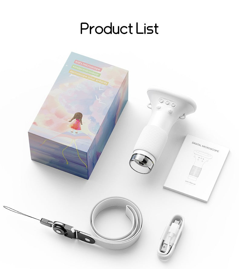 Microscópio Infantil Portátil de Bolso Tela IPS de 2 Polegadas Microscópios Digitais Portáteis de 1000X com 8 Luzes LED Ajustáveis