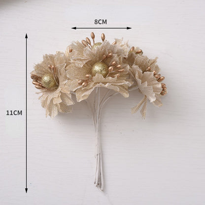 6PC Artificial Flowers Wedding Bouquet Scrapbook Christmas Decoration Wreath Home Garden Silk Stamen Tea Roses Bud Diy Gift Box