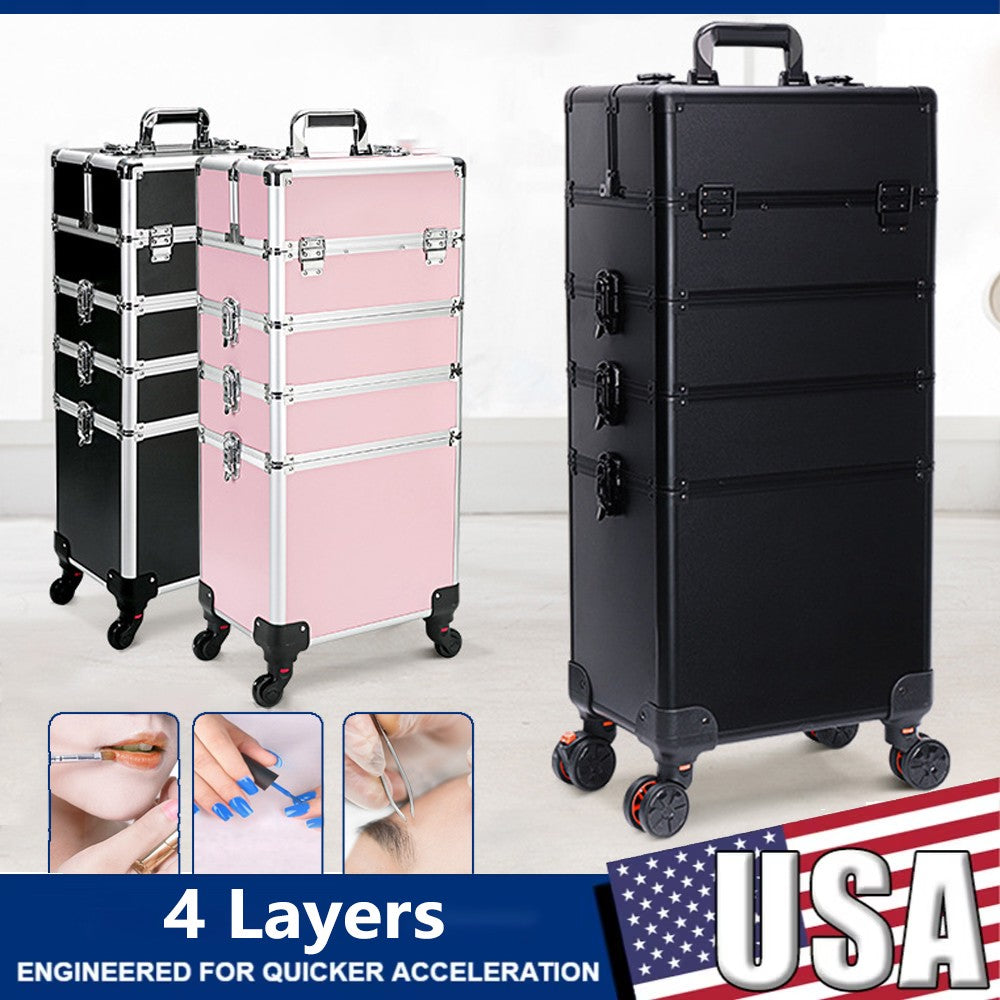 Cosmetic Case Rolling Luggage Makeup Train Trolley Large Capacity Suitcase with Lock Swivel Wheels For Salon Barber Manicurist