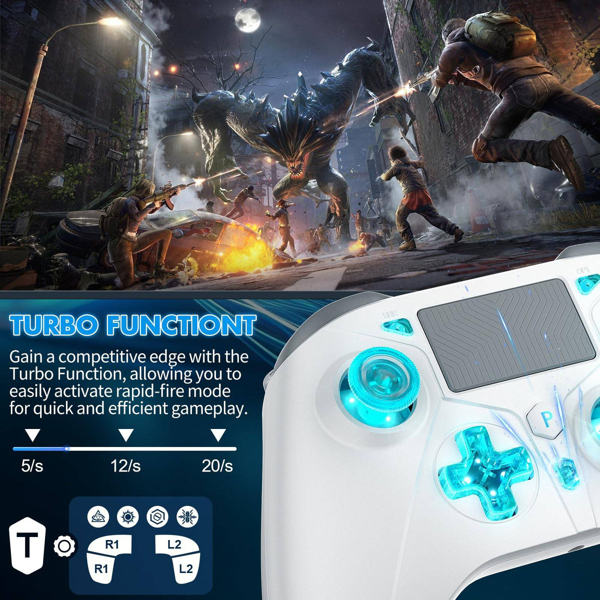 Wireless Controller For PlayStation5/PS5/PS4/PC/iOS/Switch,Game Joystick 6-Axis Gyro,Dual Vibration,Turbo,Remote Control Gamepad