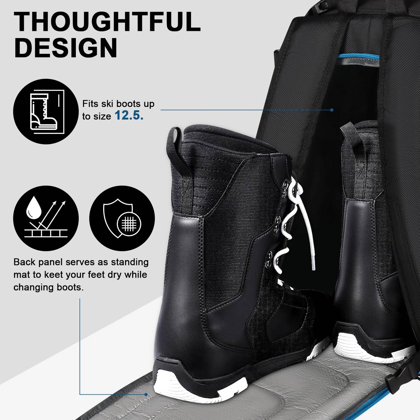 Large Capacity Ski Boot Bag for Men Women 50L Ski Travel Backpack Waterproof Skiing Boot Backpack for Snowboard Gear Accessories