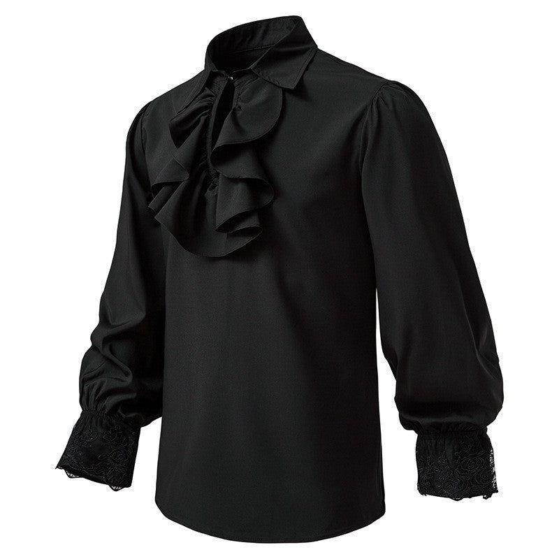 Men Steampunk Ruffle Shirt Long Sleeve Lace Cuff Medieval Victorian Halloween Costume Tops