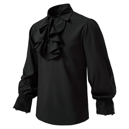 Men Steampunk Ruffle Shirt Long Sleeve Lace Cuff Medieval Victorian Halloween Costume Tops