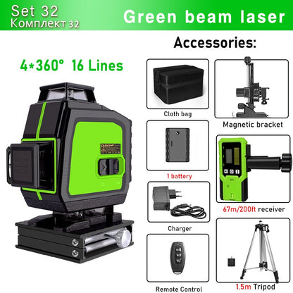 Nível a Laser Clubiona 16/12 Linhas linha verde Autonivelante 360 Horizontal e Vertical Nível a Laser de Feixe Verde Super Potente