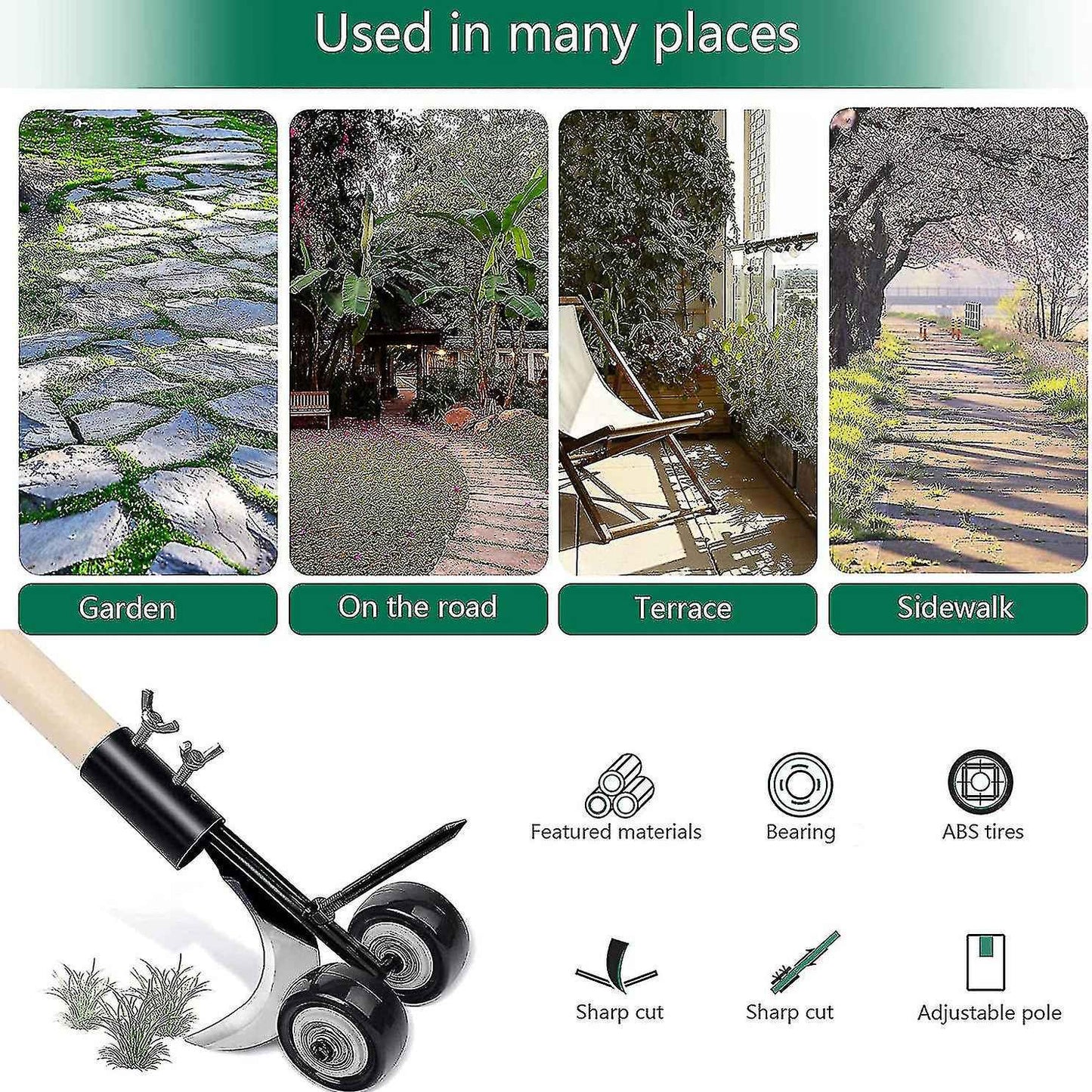 1pcs Stand-Up Manual Weed Puller with Wheels, Weed Hook, Roller Crack Weeder for Gardens, Lawns, Sidewalks, Driveways