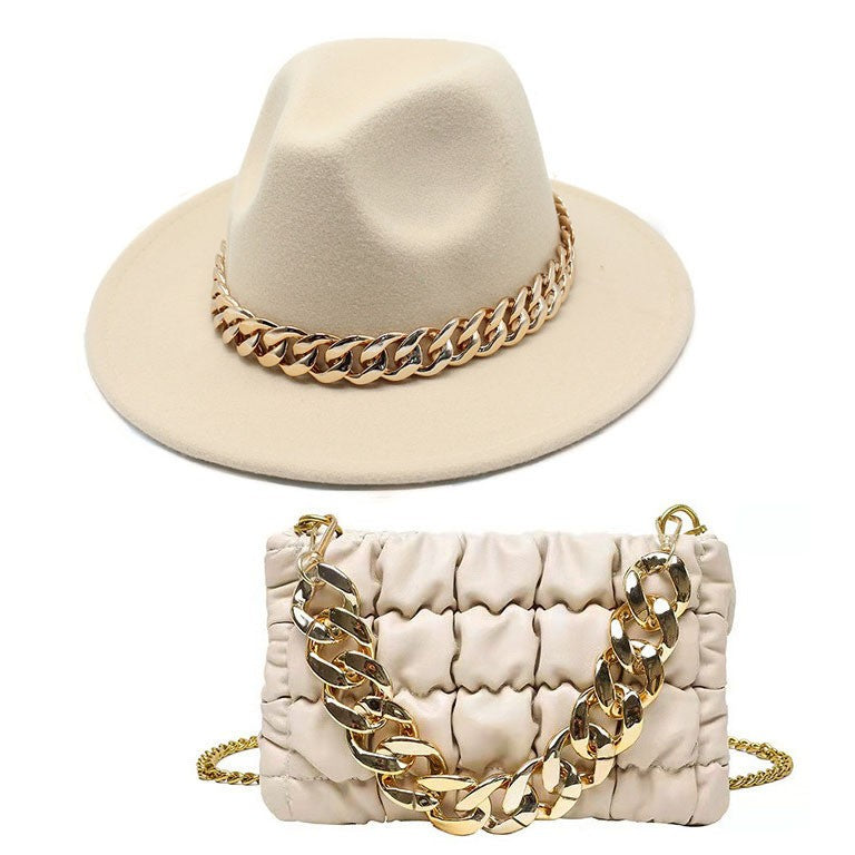 Conjuntos de 2 Peças para Mulheres com Bolsa Grande e Corrente, Chapéu Fedora, Moda 2022, Luxo, Festa, Casamento, Chapéu de Jazz ?????