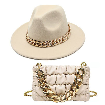 Conjuntos de 2 Peças para Mulheres com Bolsa Grande e Corrente, Chapéu Fedora, Moda 2022, Luxo, Festa, Casamento, Chapéu de Jazz ?????