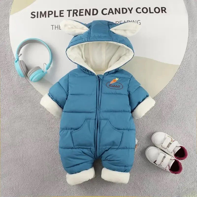 OLEKID 2025 Winter Baby Romper Plus Velvet Warm Baby Girl Snowsuit Cartoon Rabbit Baby Boys Jumpsuit Toddler Girl Overalls