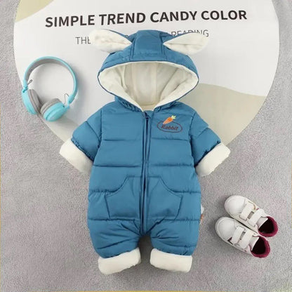 OLEKID 2025 Winter Baby Romper Plus Velvet Warm Baby Girl Snowsuit Cartoon Rabbit Baby Boys Jumpsuit Toddler Girl Overalls
