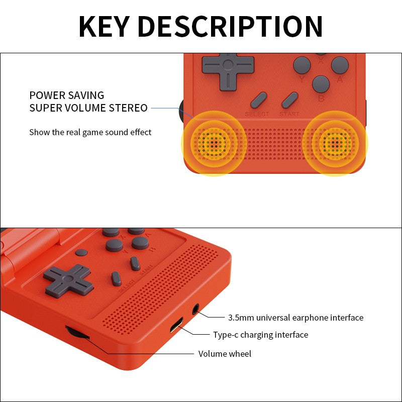 V90 3.0-inch IPS Screen Retro Portable Flip Handheld Control Game Console  55G Open Source Linux  Gifts