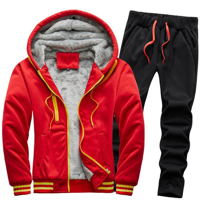 2025 Winter Men's Tracksuit Set Hooded Fleece Lined Jogging Suit Hoodie+Pants Casual Outfits Sportswear Fashion Men's Clothes