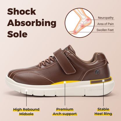 Fittington Diabetic Shoes For Men Extra Wide Width Velcro Walking Shoes Water-Repellent Slip On Leather Sneakers For Diabetic S