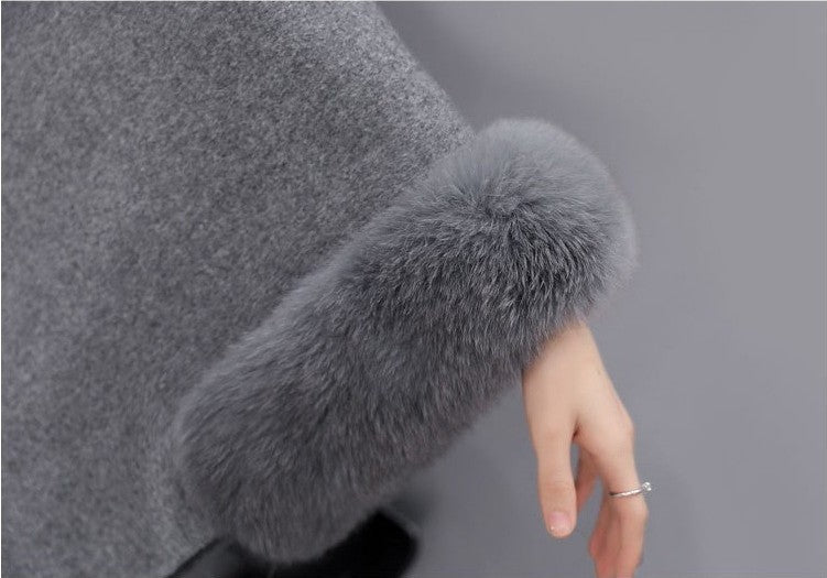 Women Wool Mid Length Coats Jackets Blends Fur Collar Cloak Coat Y2k Streetwear Jacket Work Outerwear Autumn Winter 2025