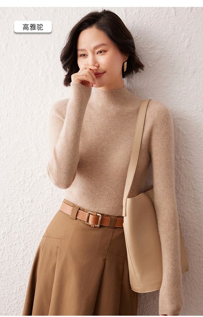 New women's sweater 100% pure cashmere high neck knitted pullover Korean version slim fit hot selling fashionable sweater