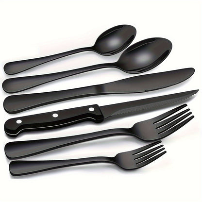 36-Piece Black Silverware Set With Steak Knives, Black Flatware Set Food-Grade Stainless Steel Tableware Cutlery Set