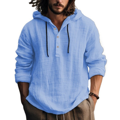 Casual Hood T Shirt Cotton Linen Flax Blouse Tee Tops Long Sleeves Men Holiday Beach Spring Solid Plain Tunic Loose Hoodie Shirt