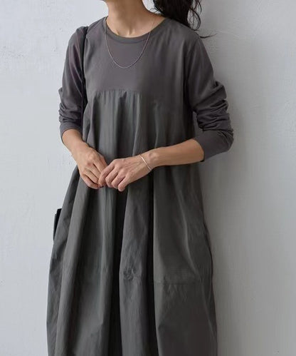 2023 Autumn/Winter New Arrival Japanese Korean Style Leisure Knit Long Sleeve Round Neck Dress Stock Available