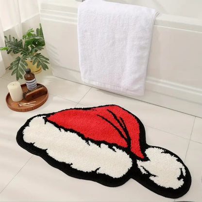 VIAMA Christmas Faux Cashmere Rug - Unique Shape Soft Non-Slip Bathroom Mat for Bedroom & Holiday Home Decor
