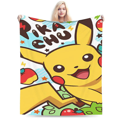 Cobertor de Flanela com Cena Clássica de Pokémon para Cama Super Quente, Mantas para Sofá, Cadeira, Piquenique, Colcha Engraçada, Capa para Sofá-Cama